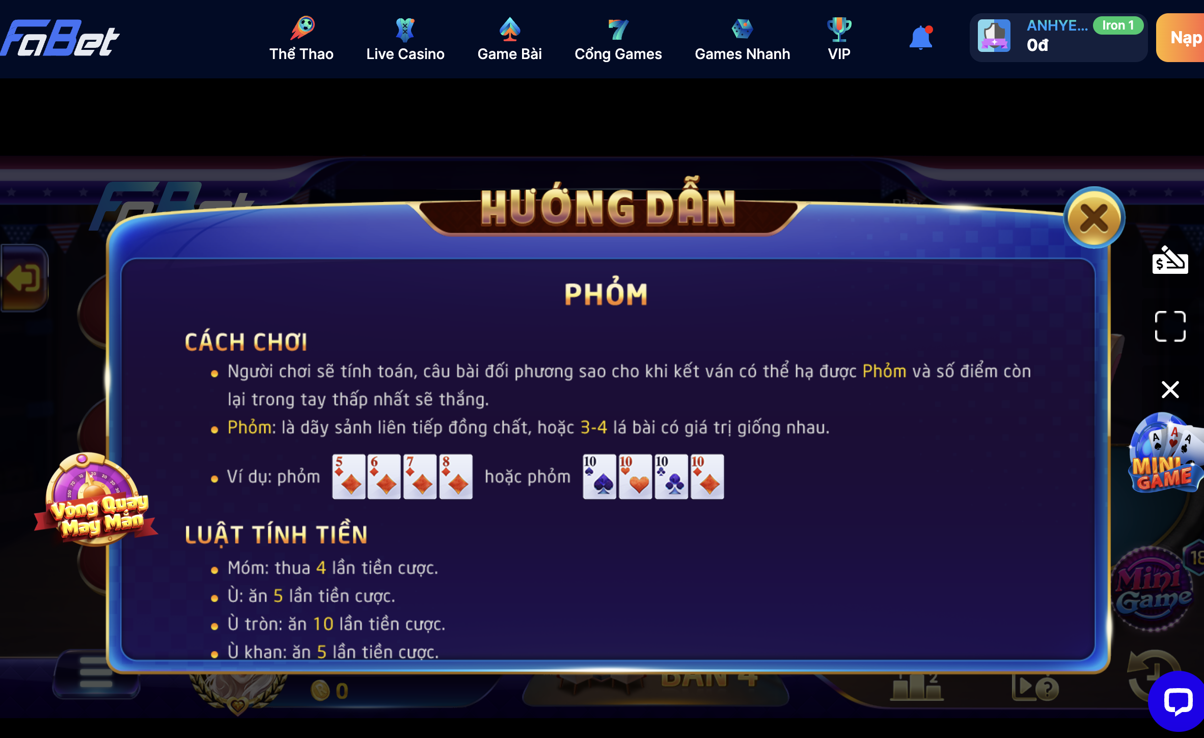 (Cách chơi game bài phỏm Fabet)