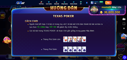 (Cách chơi game bài Texas Poker Fabet)